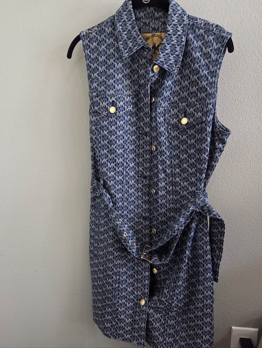 NWT Michael Kors Blue MK Logo Denim Shirt Dress